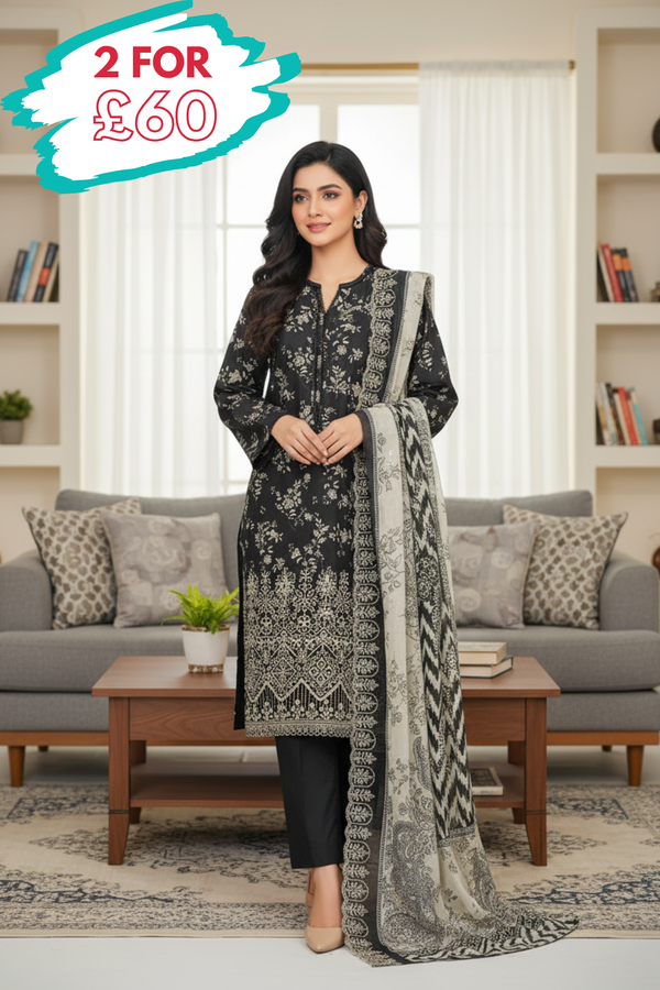 Bin Saeed Chikankari Lawn 3 Piece Suit BIN224