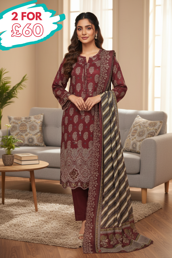 Bin Saeed Chikankari Lawn 3 Piece Suit BIN225