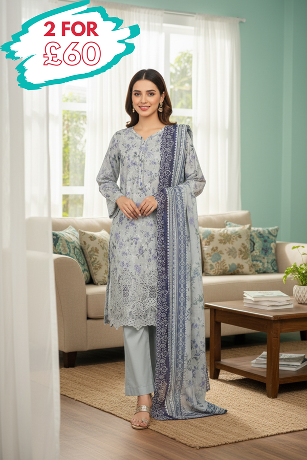 Bin Saeed Chikankari Lawn 3 Piece Suit BIN227