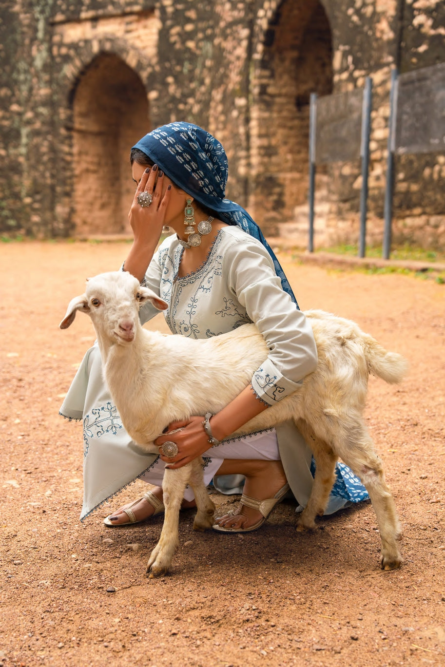 Casual Lite Embroidered Cotton 3 Piece Suit CAS07