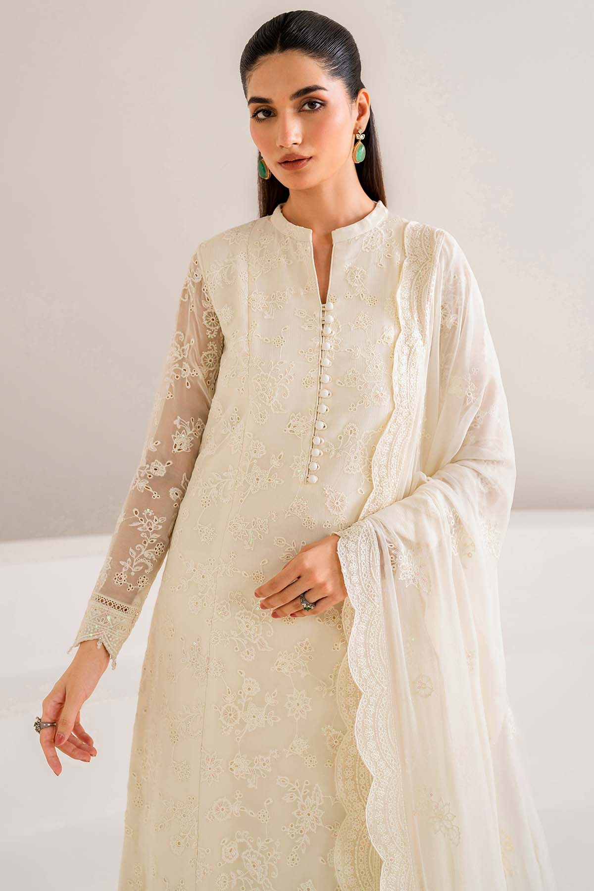 Farasha Embroidered Chiffon Wedding Wear Dove FAR16