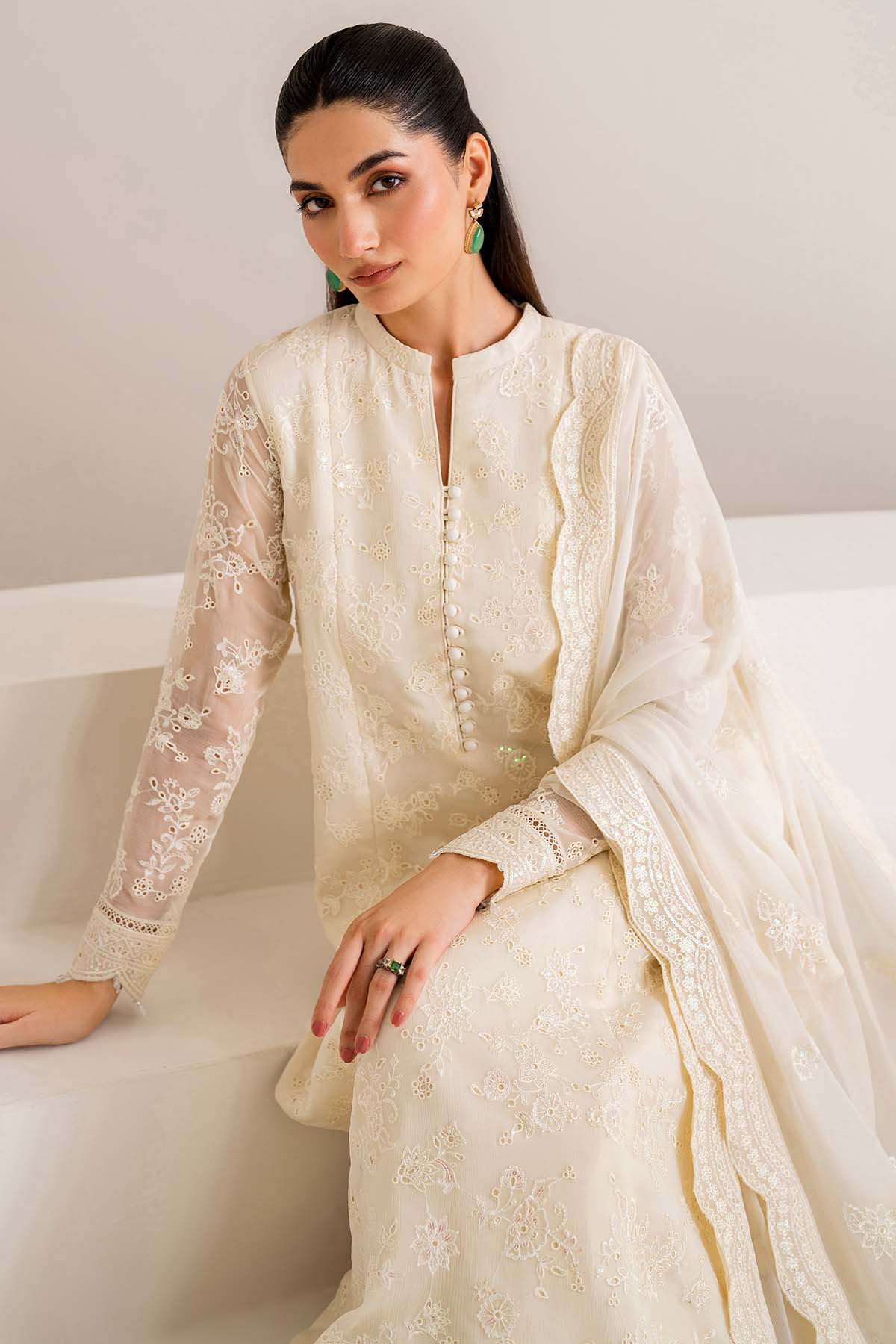 Farasha Embroidered Chiffon Wedding Wear Dove FAR16
