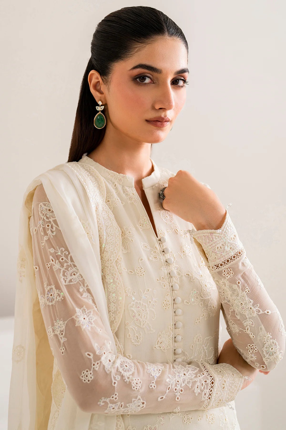Farasha Embroidered Chiffon Wedding Wear Dove FAR16