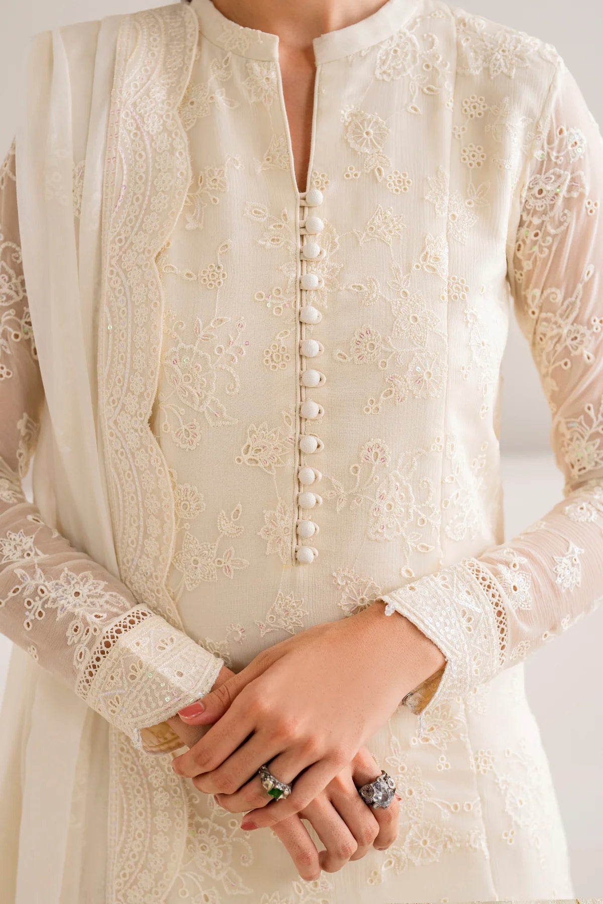 Farasha Embroidered Chiffon Wedding Wear Dove FAR16