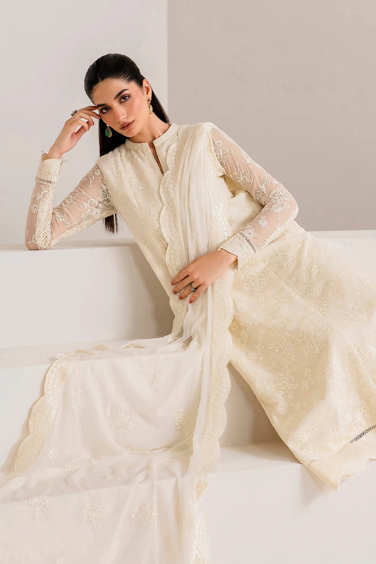Farasha Embroidered Chiffon Wedding Wear Dove FAR16