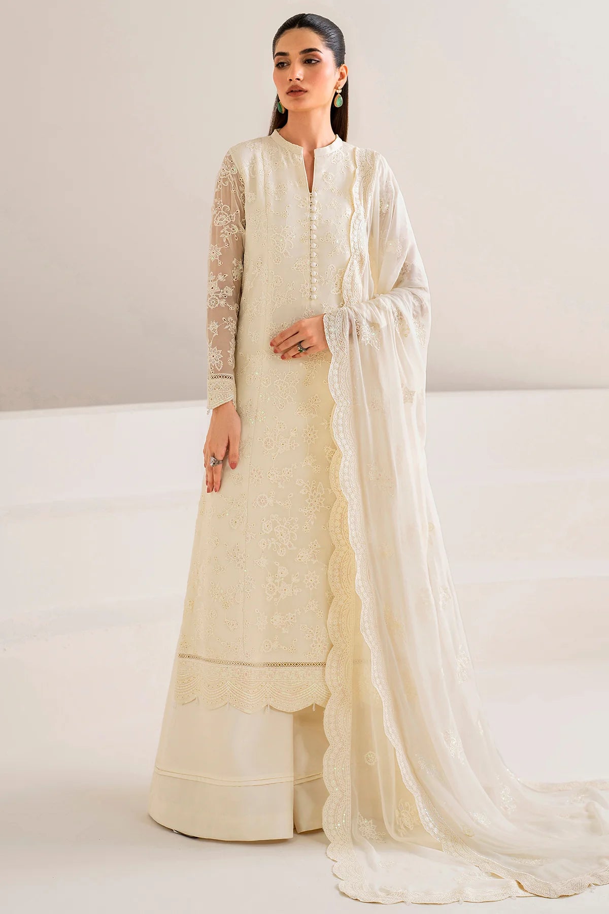 Farasha Embroidered Chiffon Wedding Wear Dove FAR16