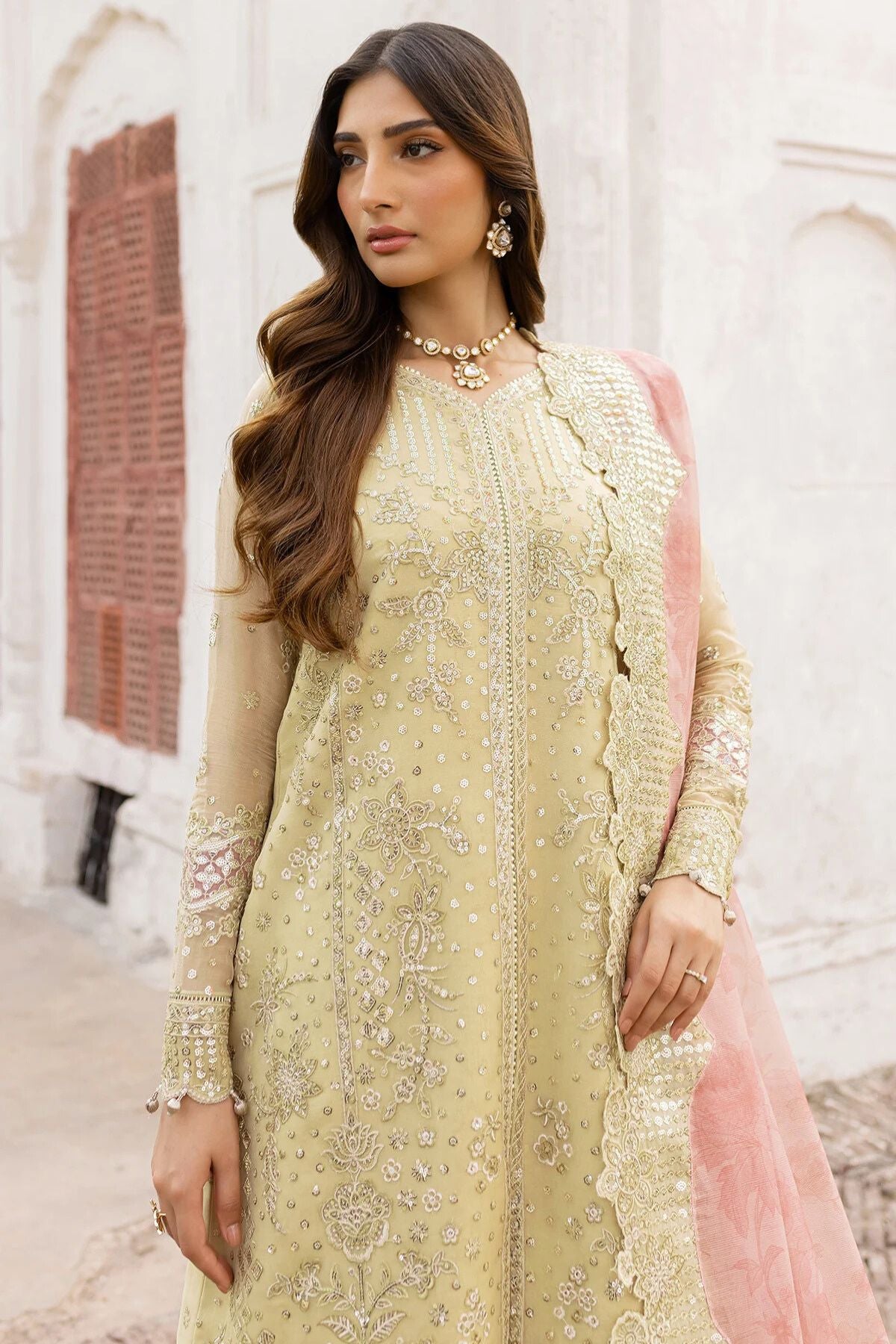 Farasha Embroidered Chiffon Wedding Wear Sharara Marigold Bliss FAR12