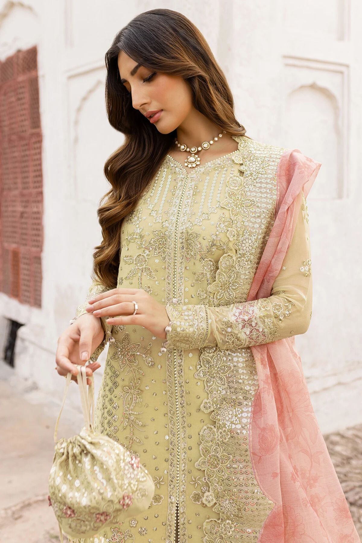 Farasha Embroidered Chiffon Wedding Wear Sharara Marigold Bliss FAR12