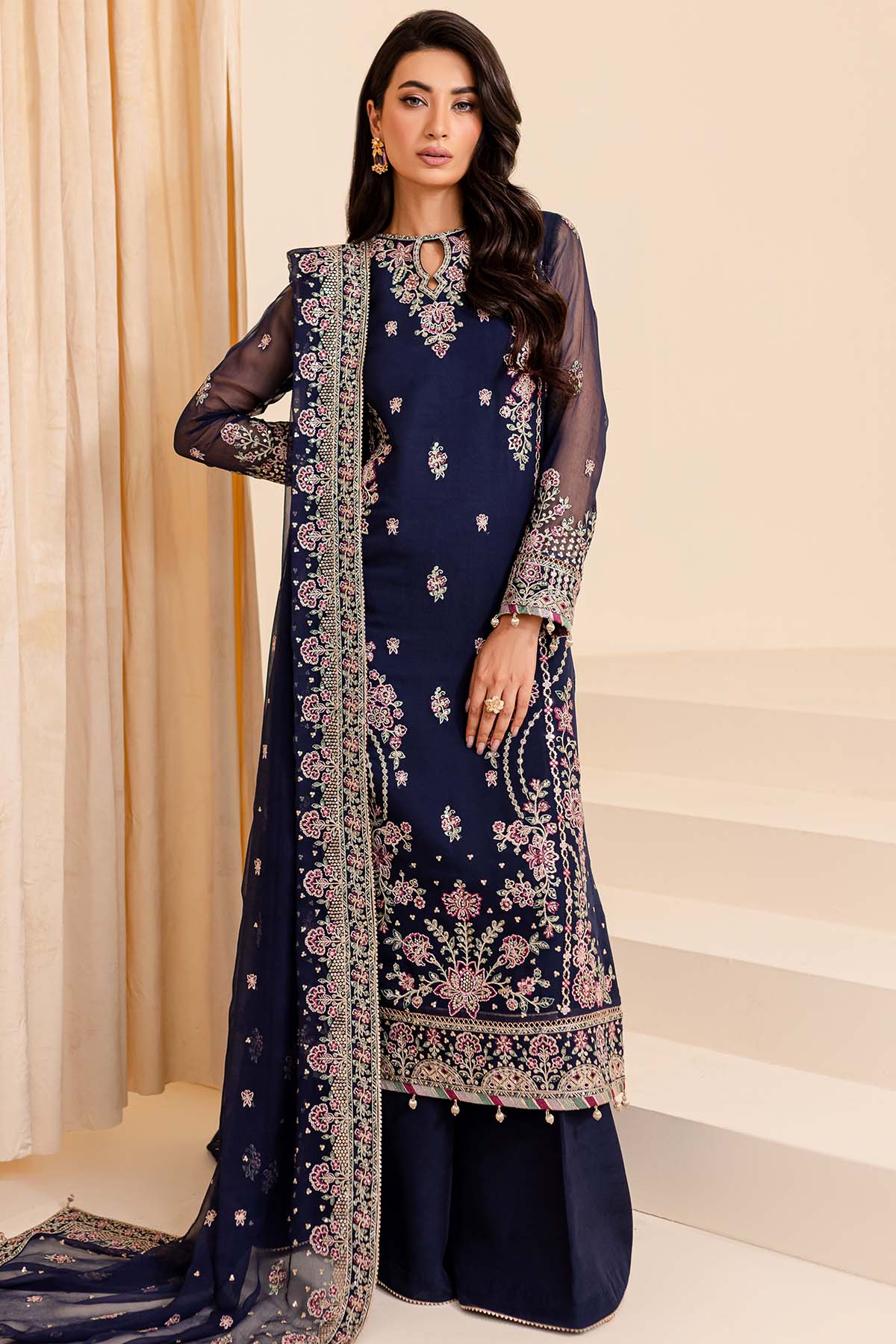 Farasha Embroidered Chiffon Wedding Wear Navy Noir FAR17