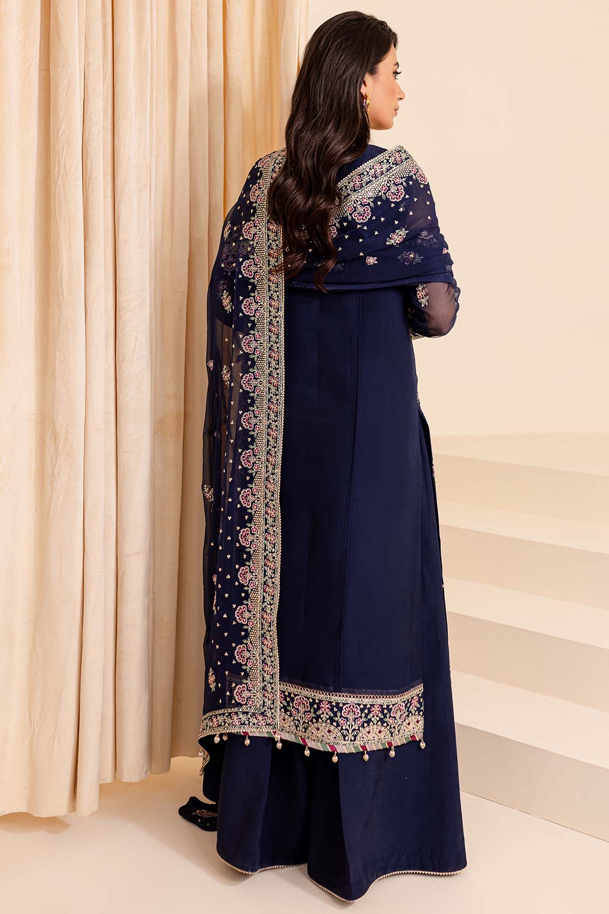 Farasha Embroidered Chiffon Wedding Wear Navy Noir FAR17