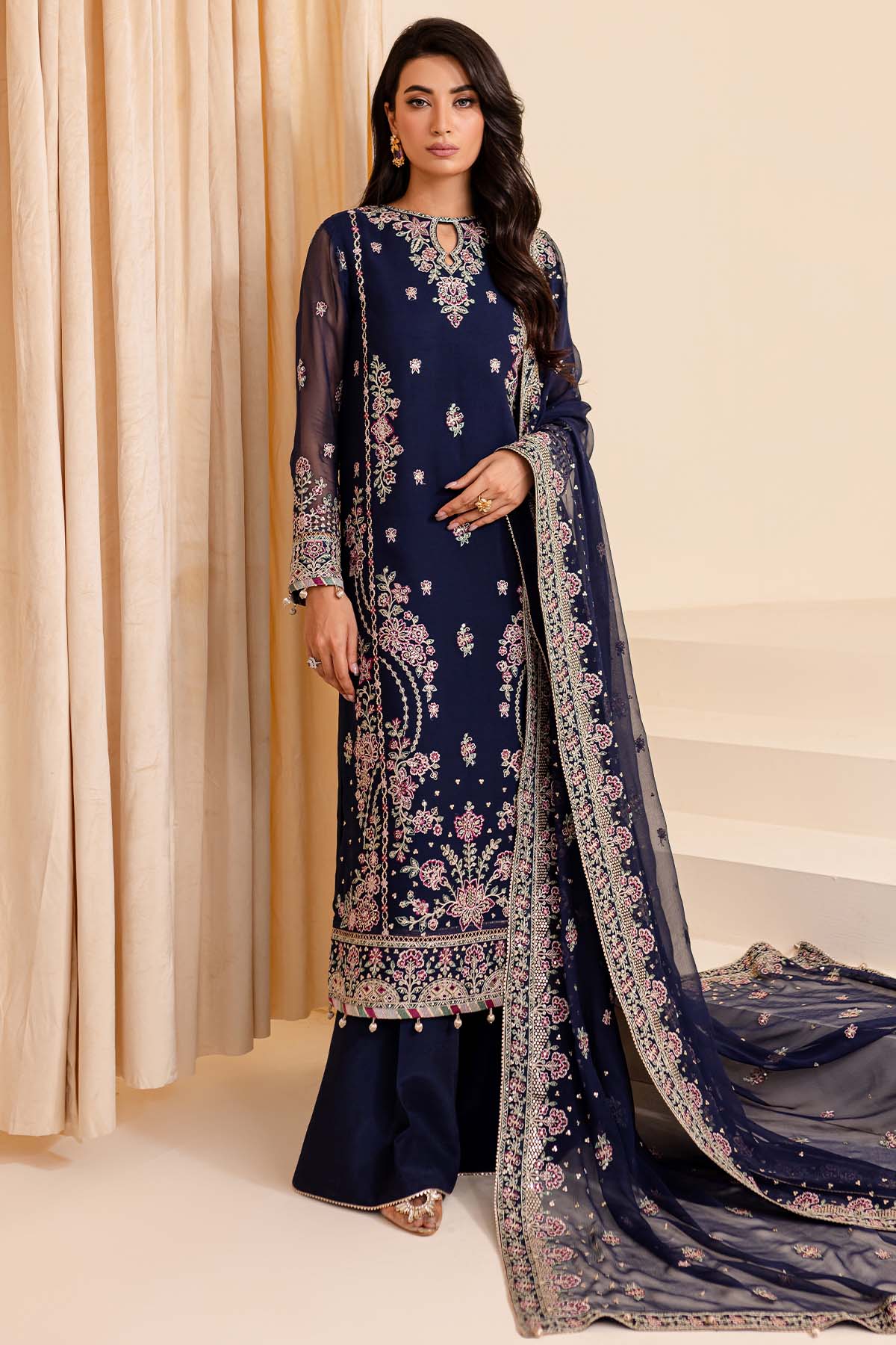 Farasha Embroidered Chiffon Wedding Wear Navy Noir FAR17