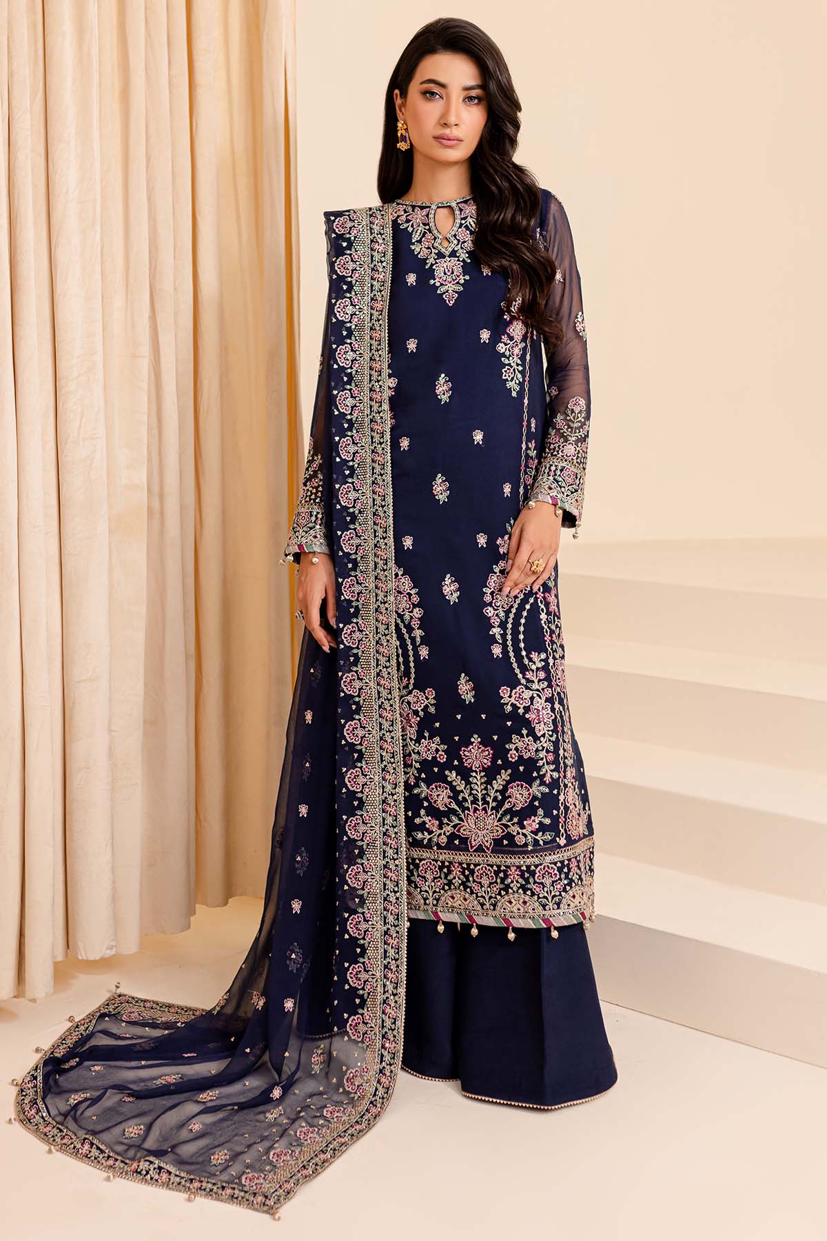 Farasha Embroidered Chiffon Wedding Wear Navy Noir FAR17