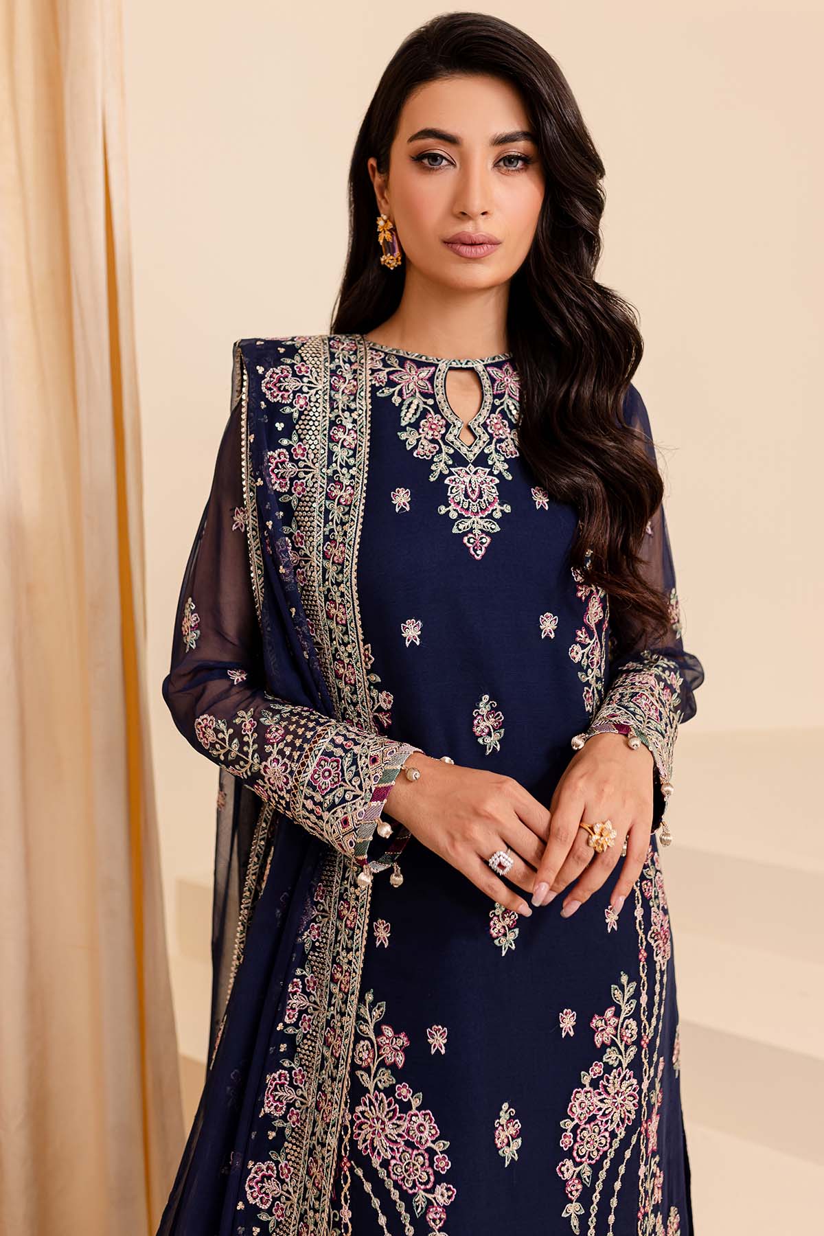 Farasha Embroidered Chiffon Wedding Wear Navy Noir FAR17