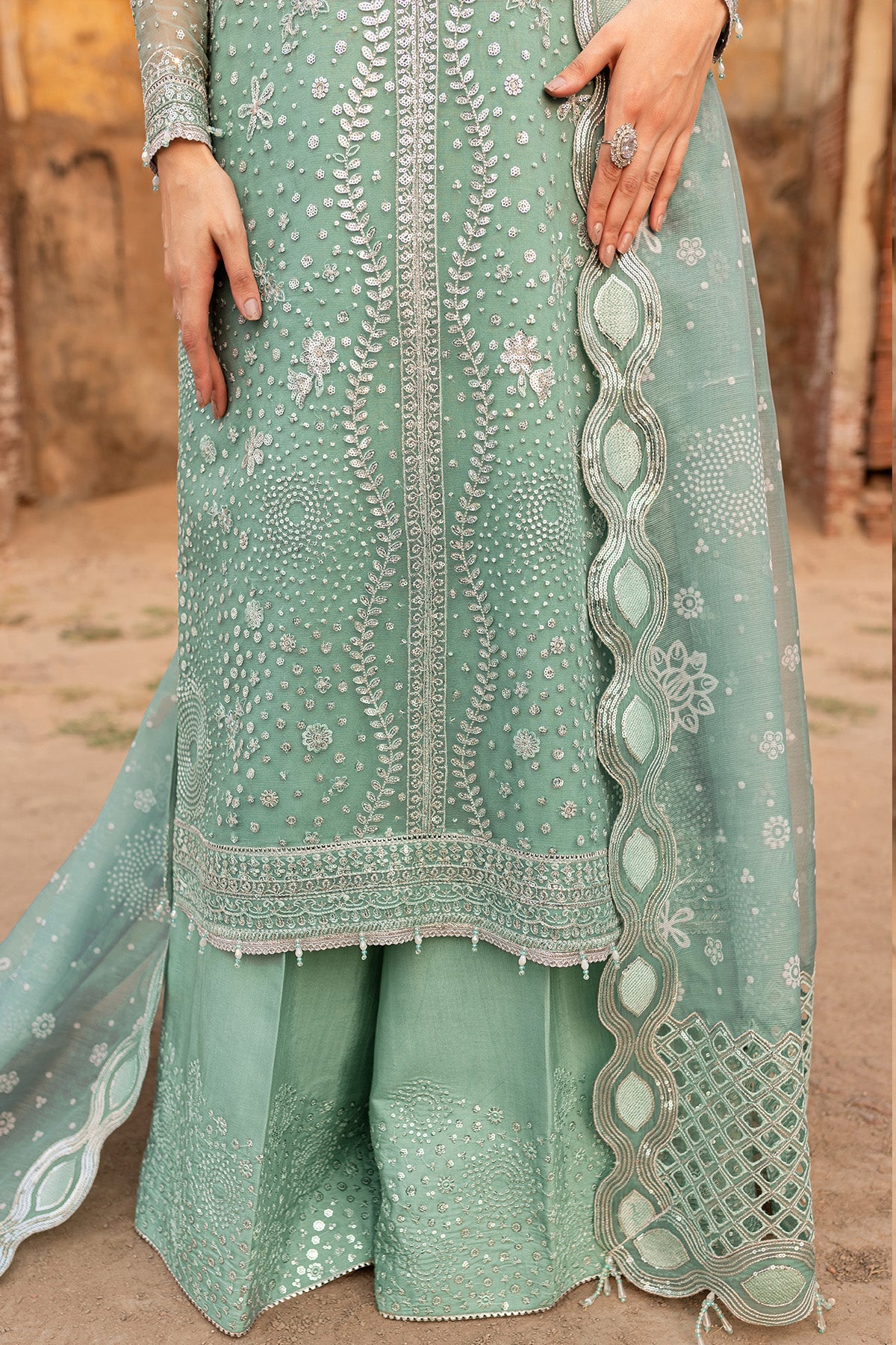 Farasha Embroidered Chiffon Wedding Wear Ocean Light FAR13