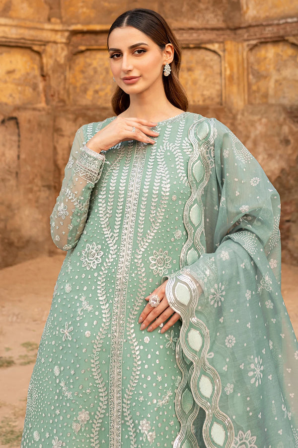Farasha Embroidered Chiffon Wedding Wear Ocean Light FAR13