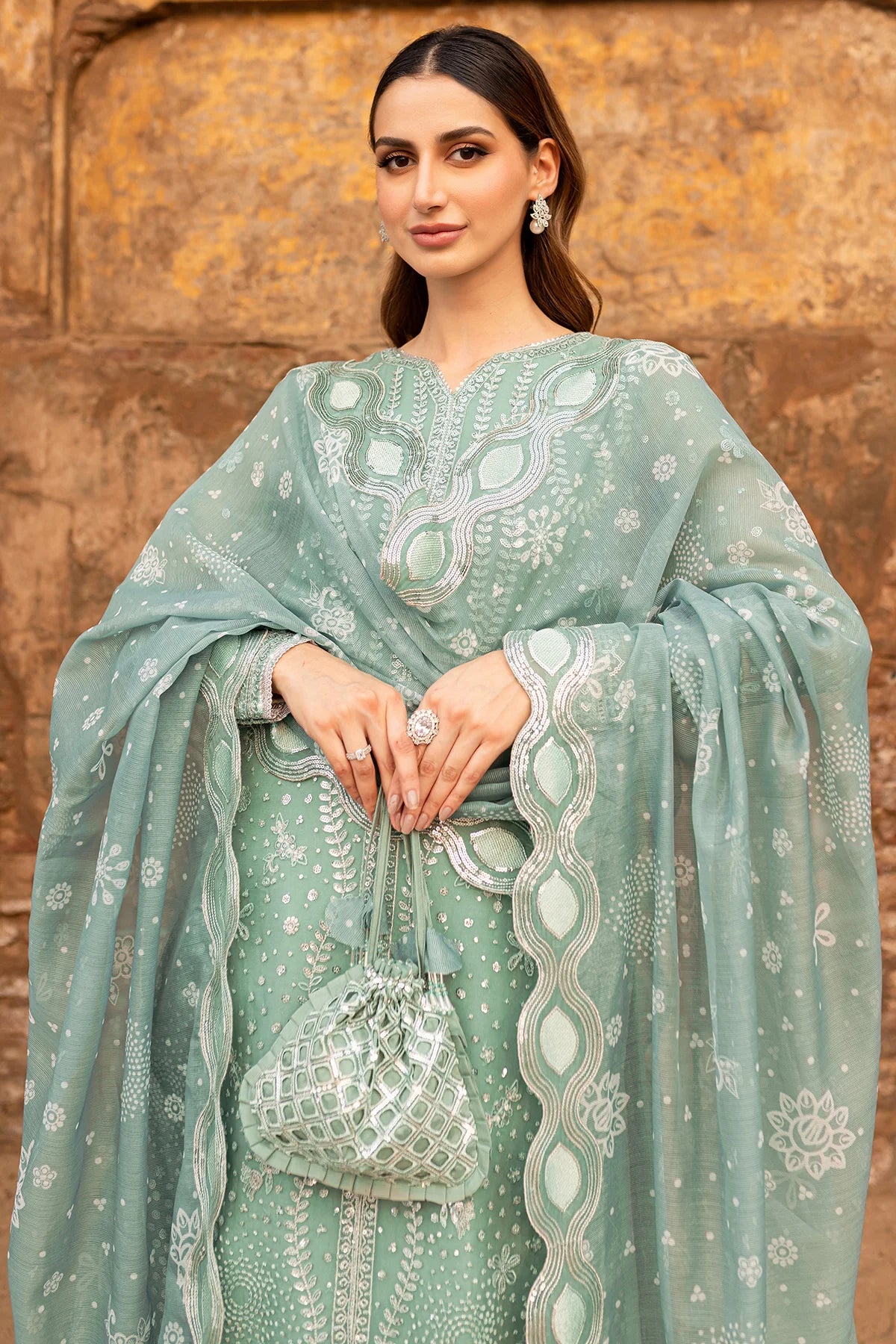 Farasha Embroidered Chiffon Wedding Wear Ocean Light FAR13