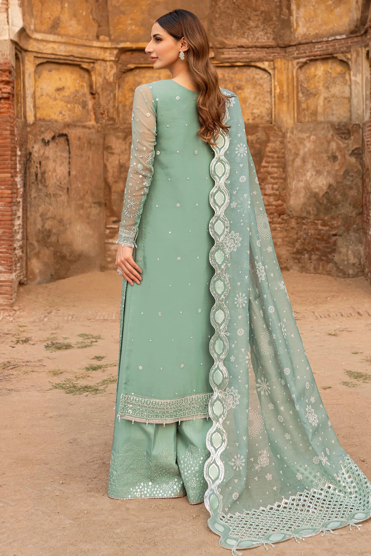 Farasha Embroidered Chiffon Wedding Wear Ocean Light FAR13
