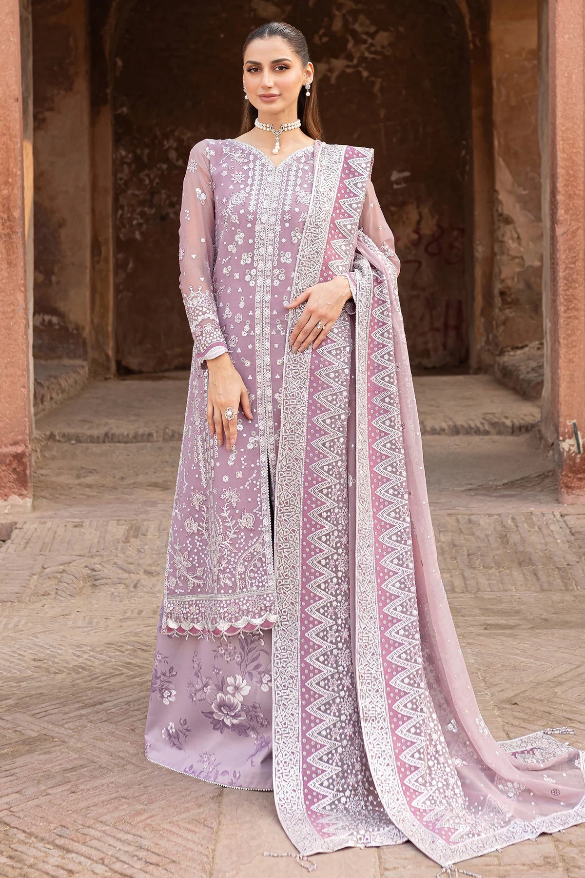 Farasha Embroidered Chiffon Wedding Wear Pastel Mist FAR11
