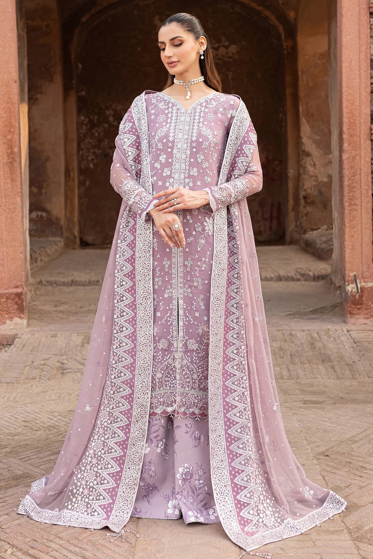 Farasha Embroidered Chiffon Wedding Wear Pastel Mist FAR11