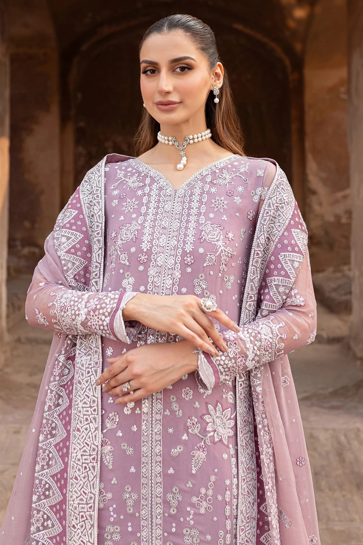 Farasha Embroidered Chiffon Wedding Wear Pastel Mist FAR11