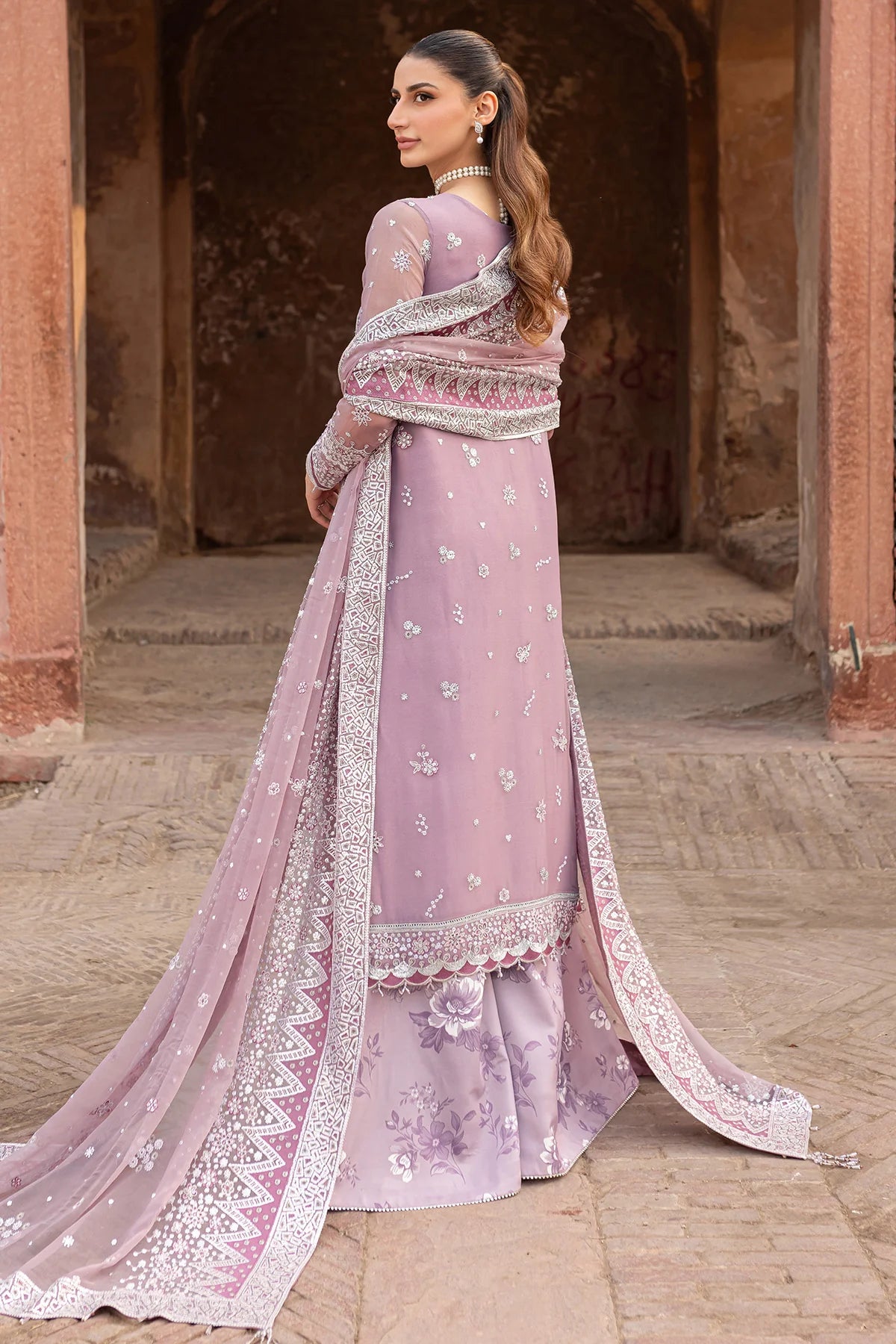 Farasha Embroidered Chiffon Wedding Wear Pastel Mist FAR11