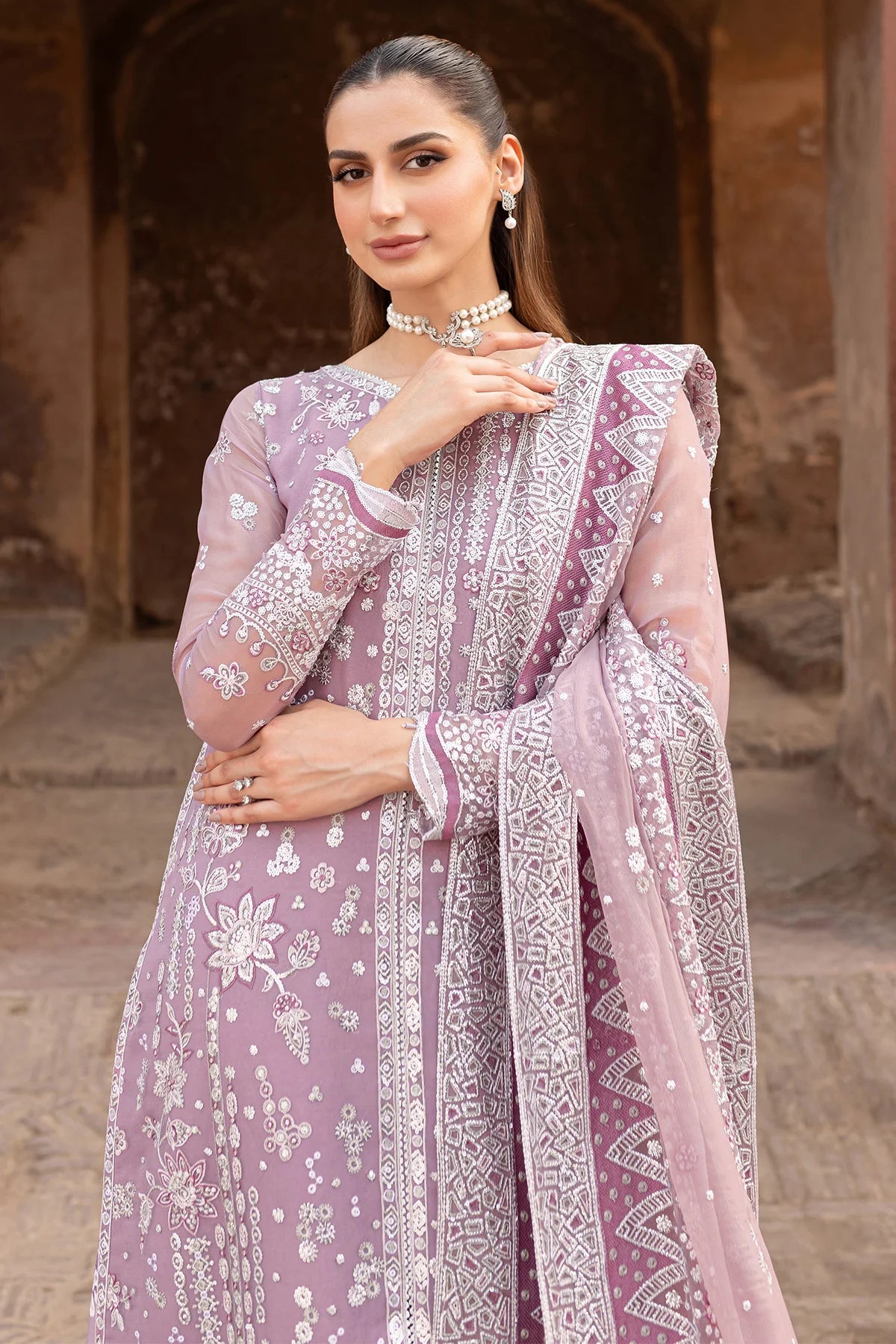 Farasha Embroidered Chiffon Wedding Wear Pastel Mist FAR11