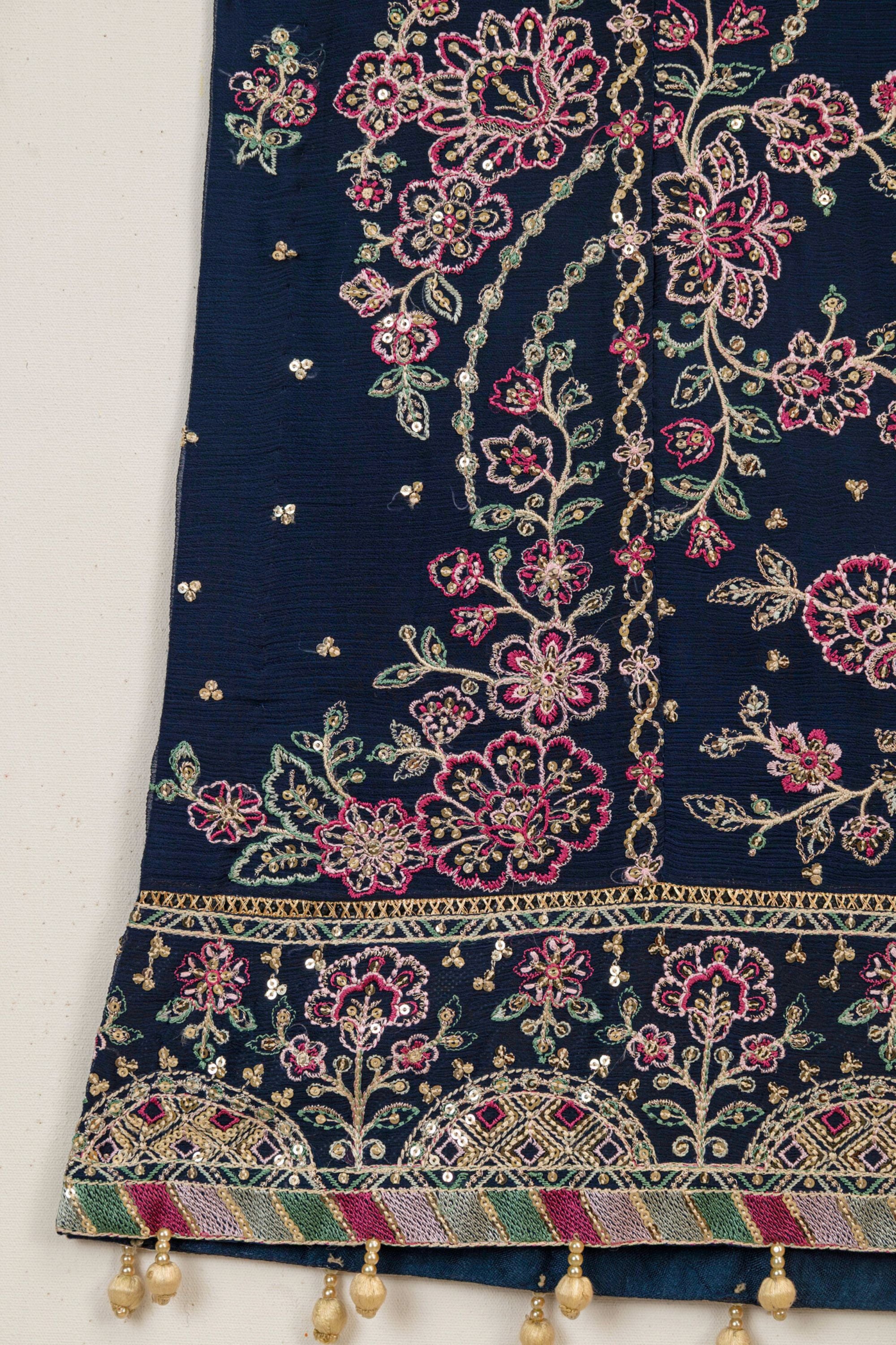Farasha Embroidered Chiffon Wedding Wear Navy Noir FAR17