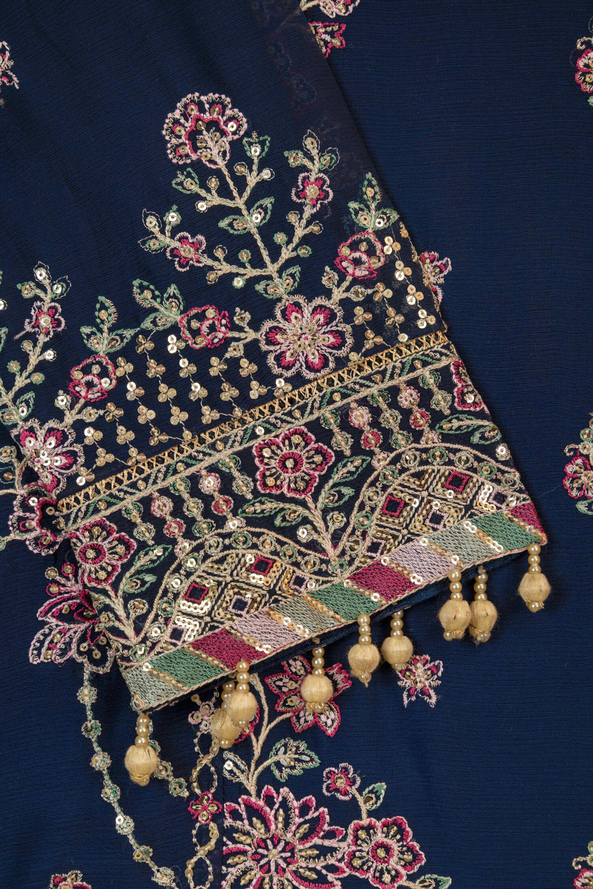 Farasha Embroidered Chiffon Wedding Wear Navy Noir FAR17