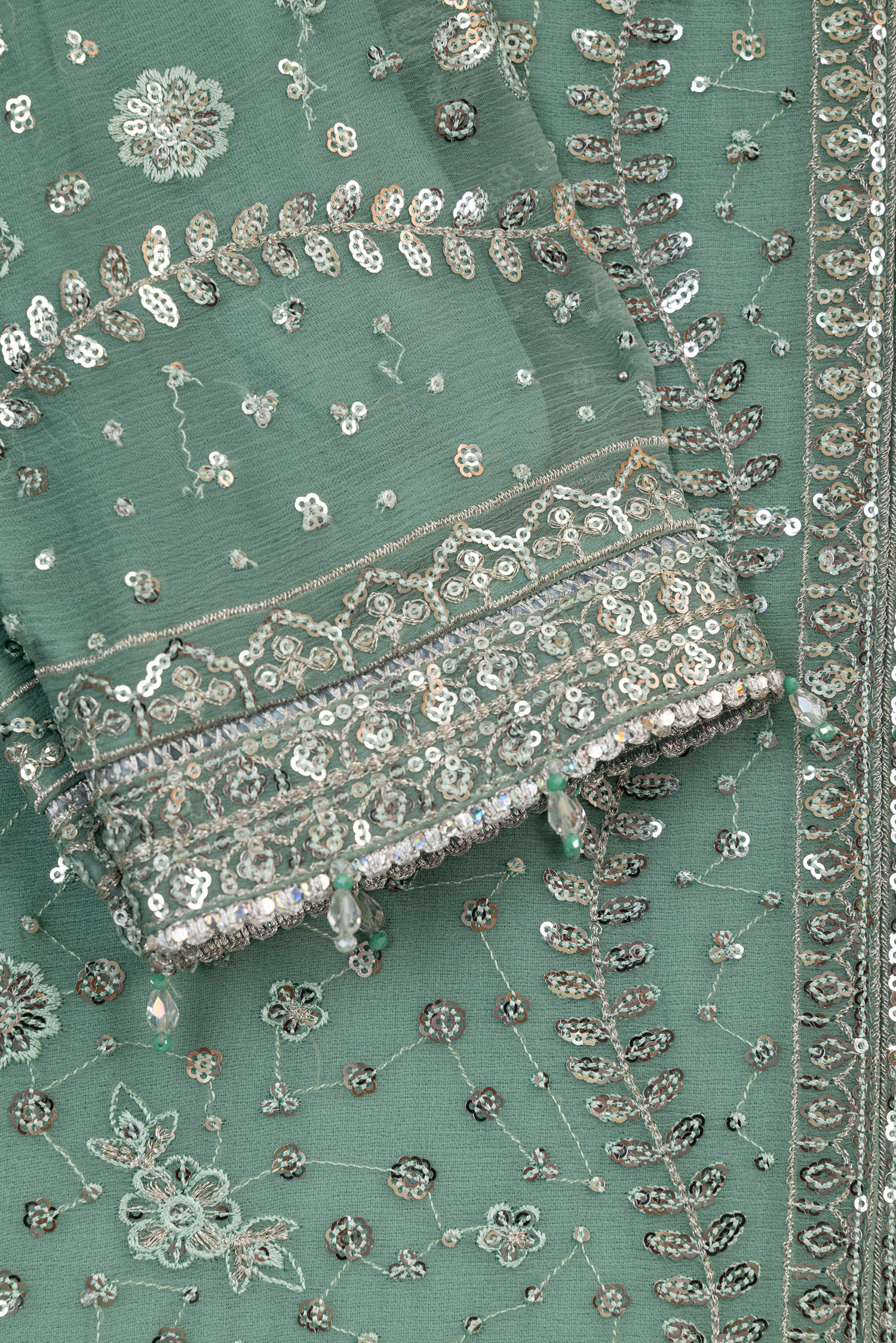 Farasha Embroidered Chiffon Wedding Wear Ocean Light FAR13