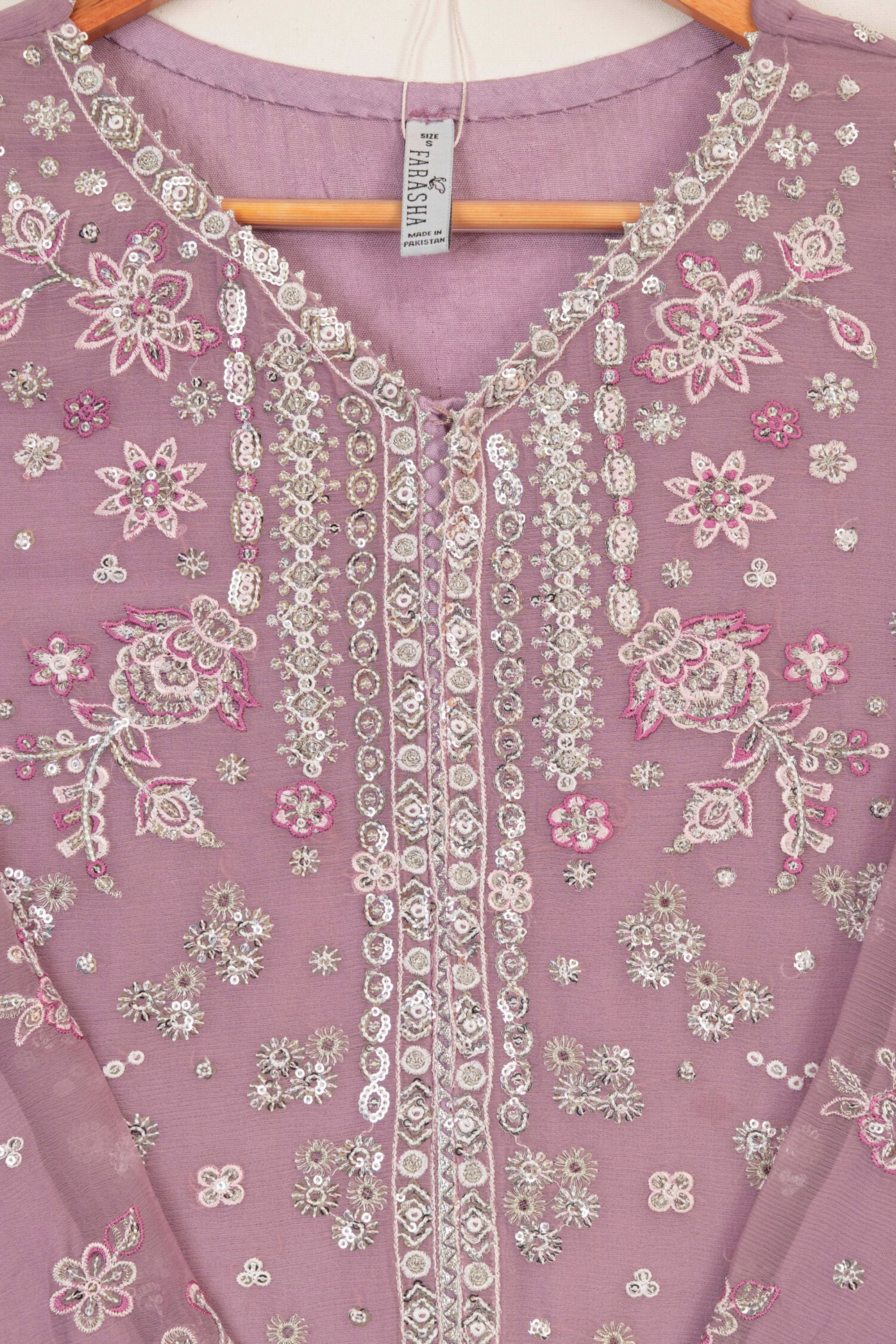 Farasha Embroidered Chiffon Wedding Wear Pastel Mist FAR11