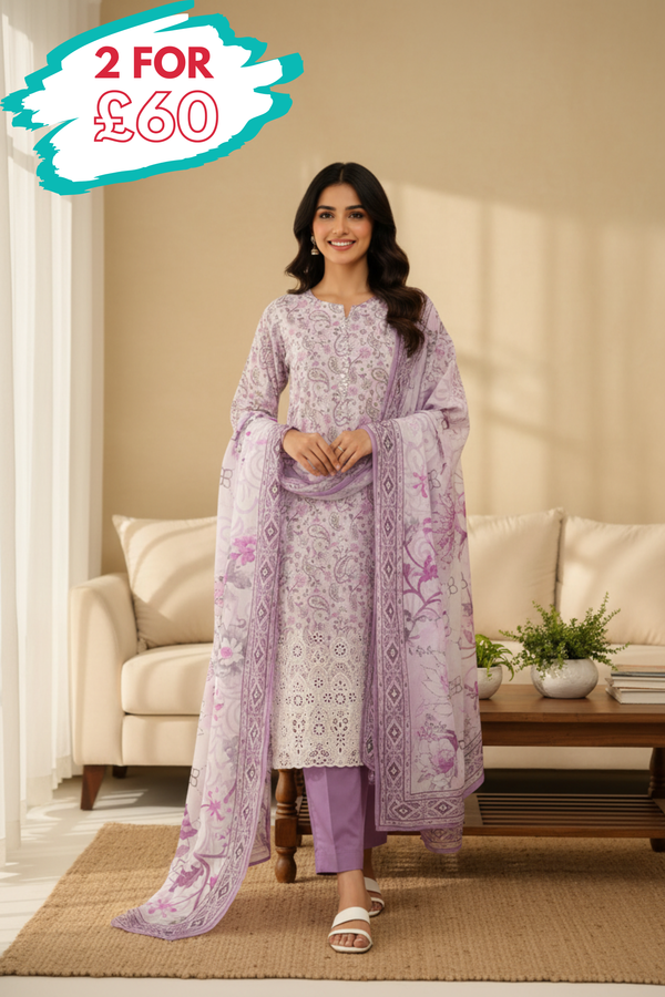 HZ Textiles Chikankari Lawn 3 Piece Suit HZT02