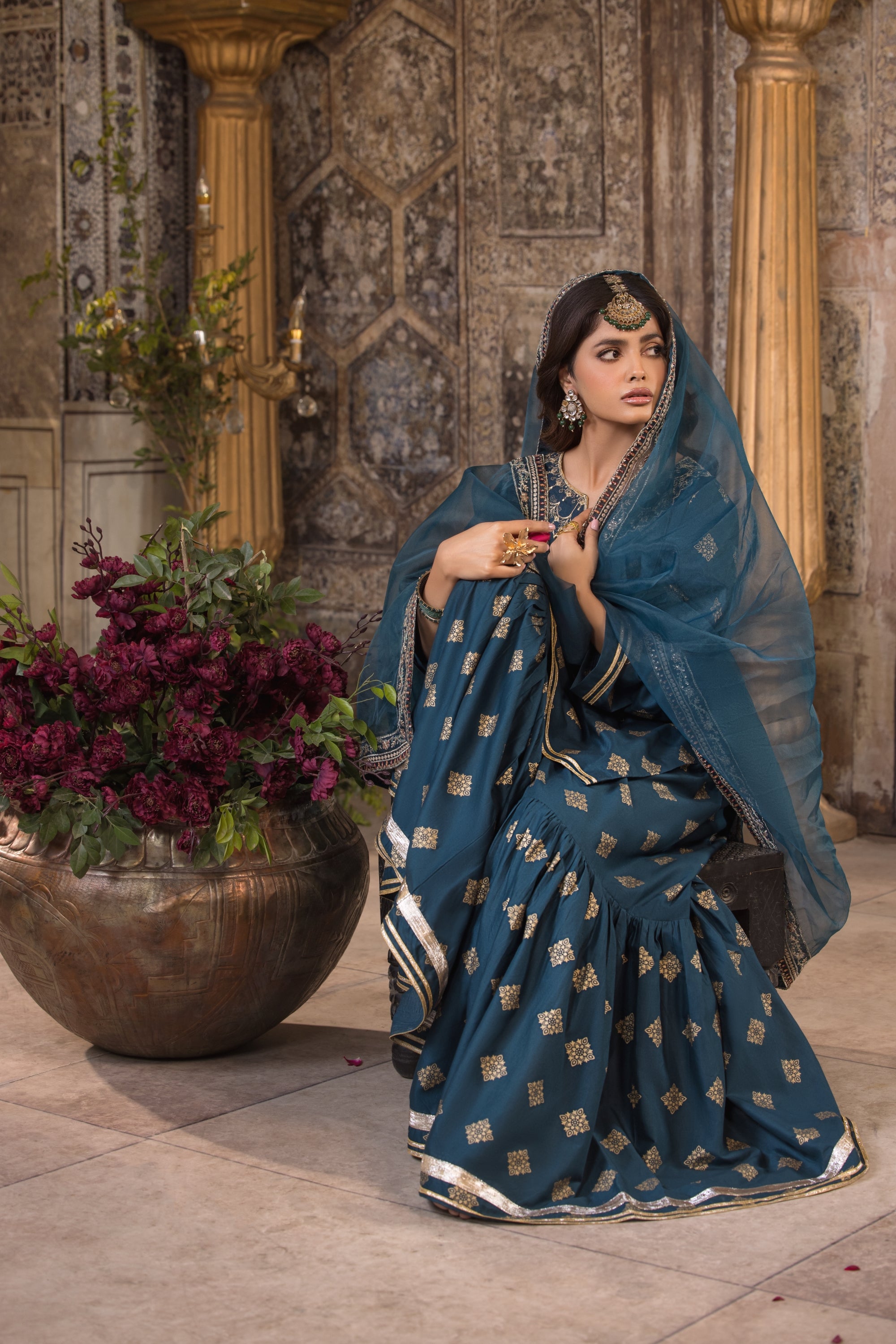 Heeras Embroidered Cambric 3 Piece Gharara Suit HEE21