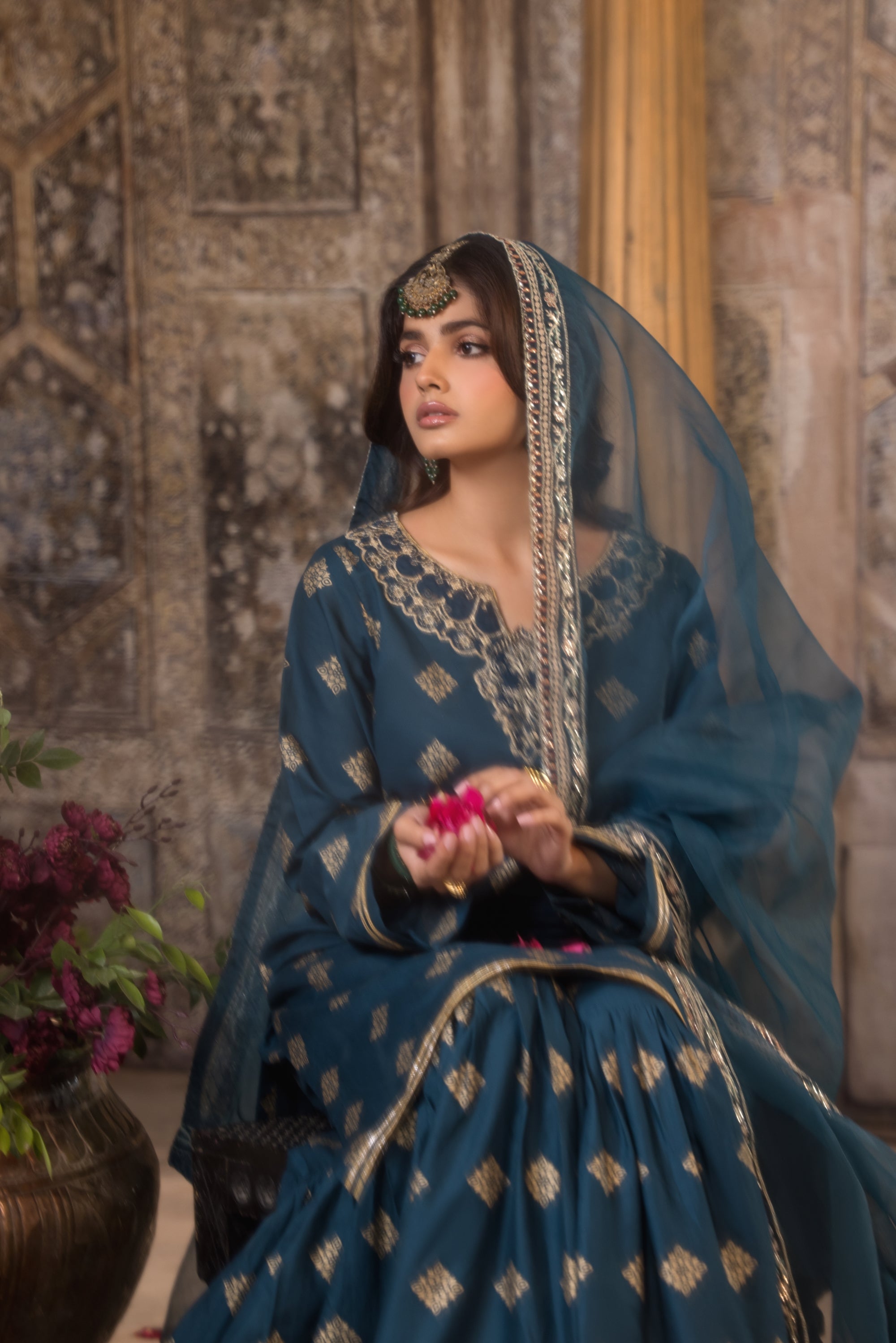 Heeras Embroidered Cambric 3 Piece Gharara Suit HEE21