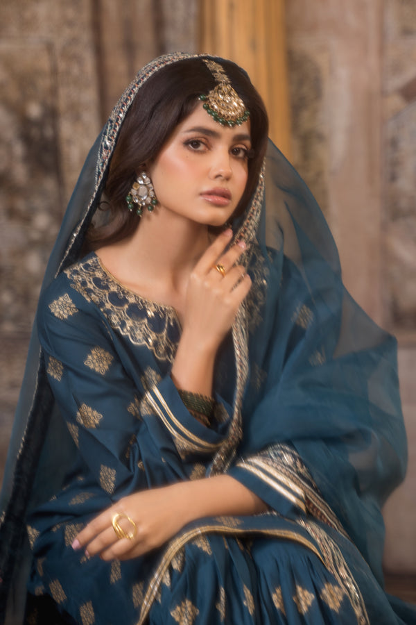 Heeras Embroidered Cambric 3 Piece Gharara Suit HEE21