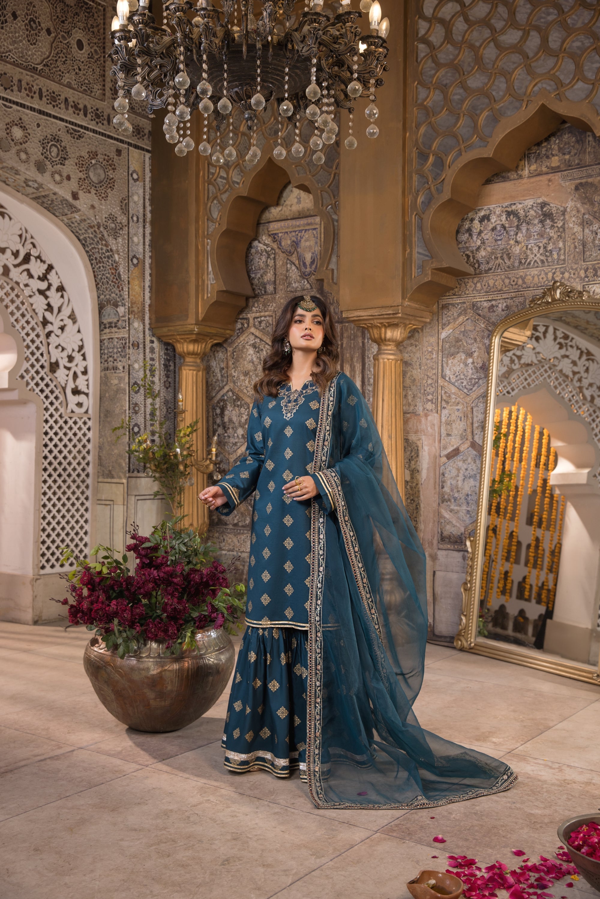 Heeras Embroidered Cambric 3 Piece Gharara Suit HEE21