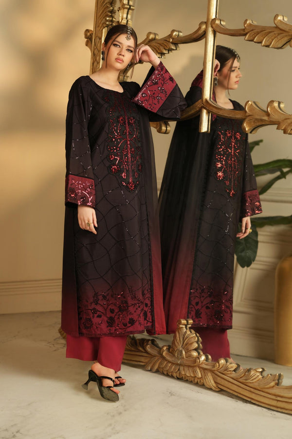 Heeras Embroidered Viscose 3 Piece Suit HEE74