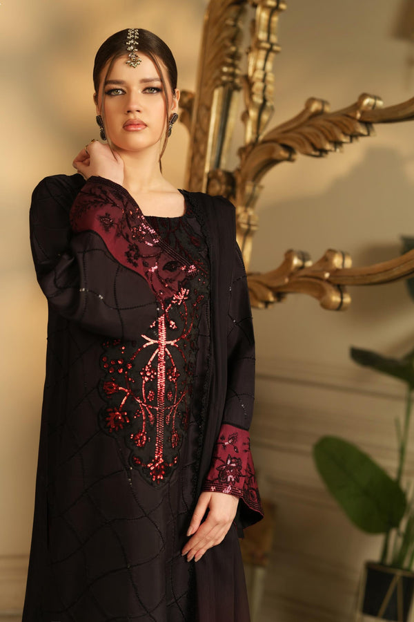 Heeras Embroidered Viscose 3 Piece Suit HEE74
