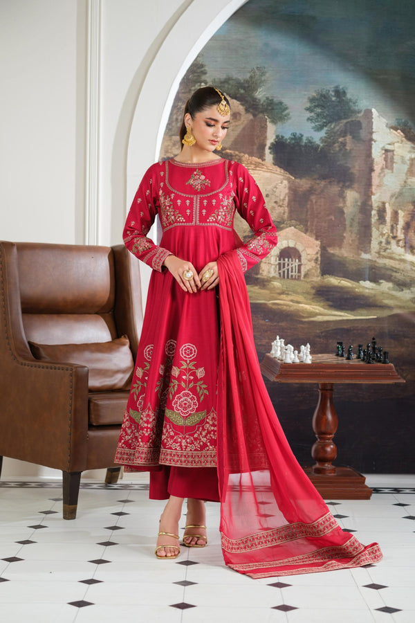 Heeras Embroidered Viscose 3 Piece Frock HEE80