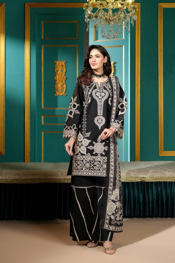 Heeras Embroidered Cambric 3 Piece Suit HEE69