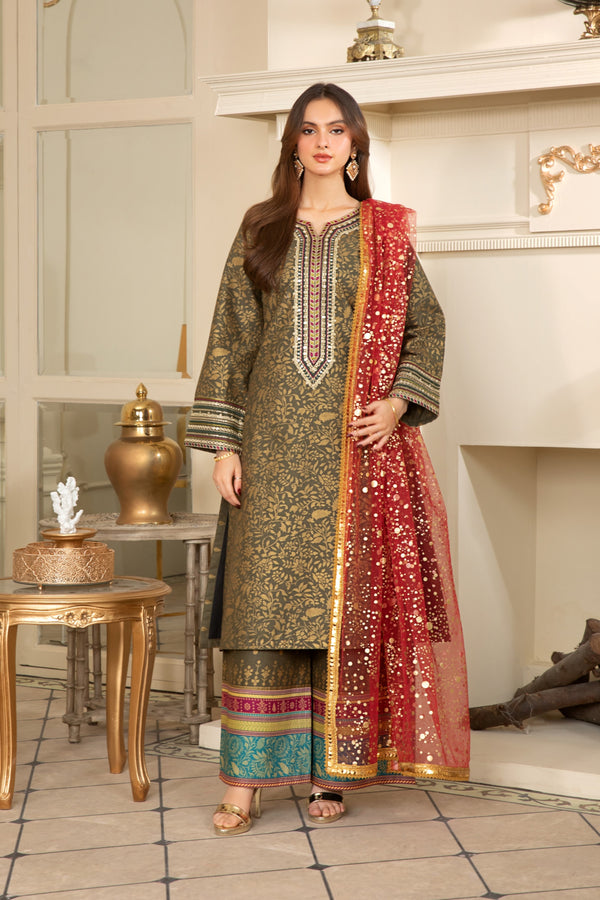 Heeras Embroidered Cambric 3 Piece Suit HEE27