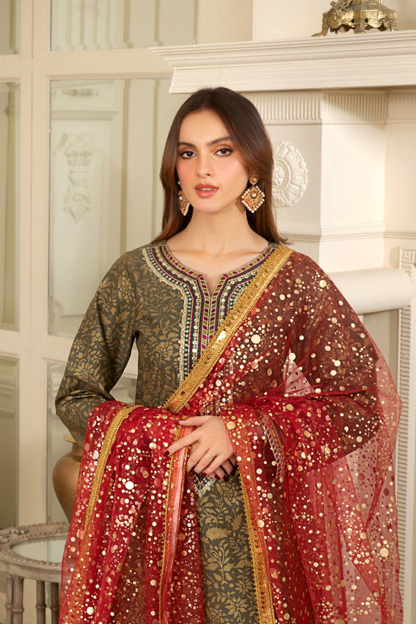 Heeras Embroidered Cambric 3 Piece Suit HEE27