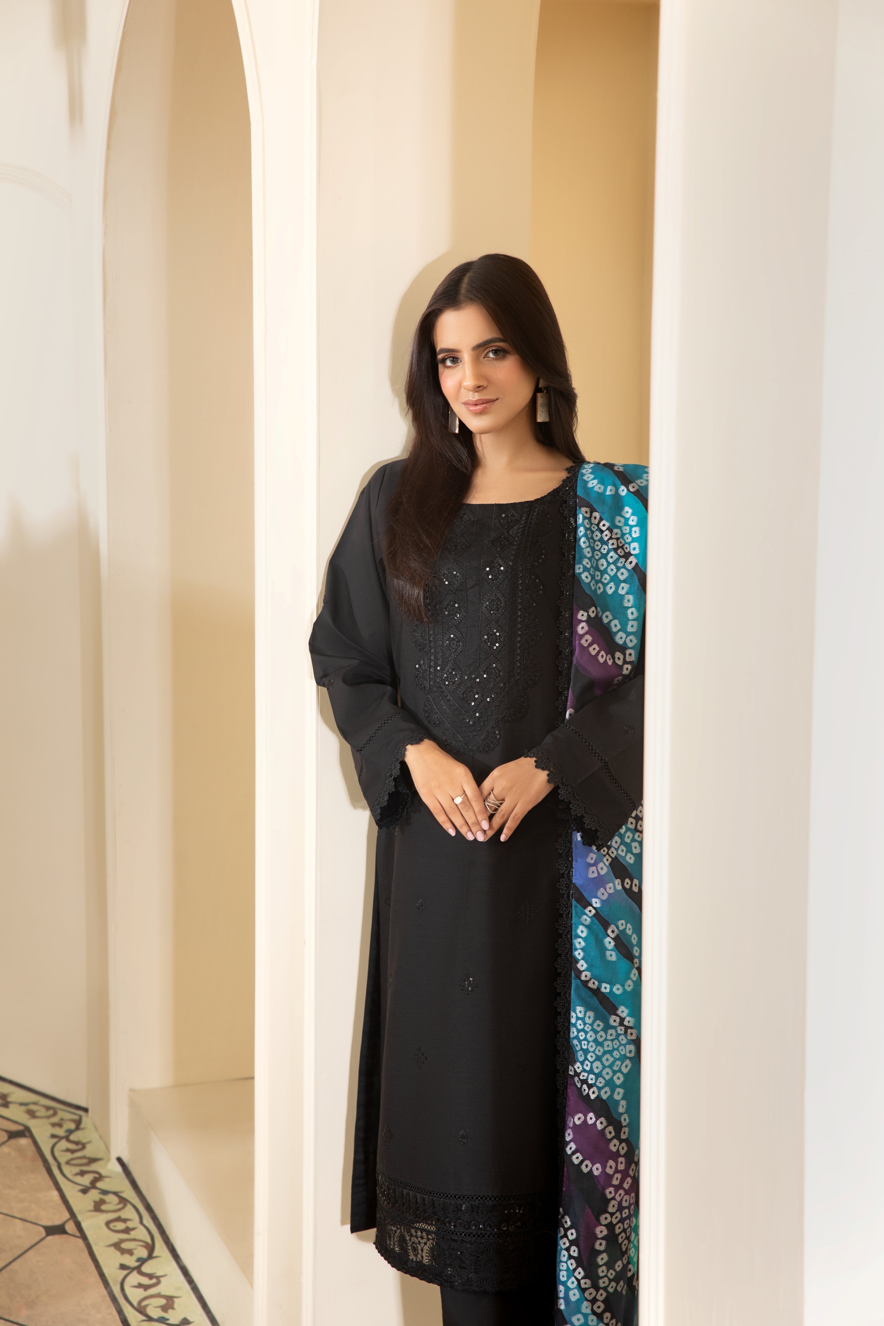 Heeras Embroidered Cambric 3 Piece Suit HEE38