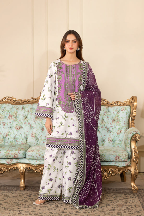 Heeras Embroidered Cambric 3 Piece Suit HEE28