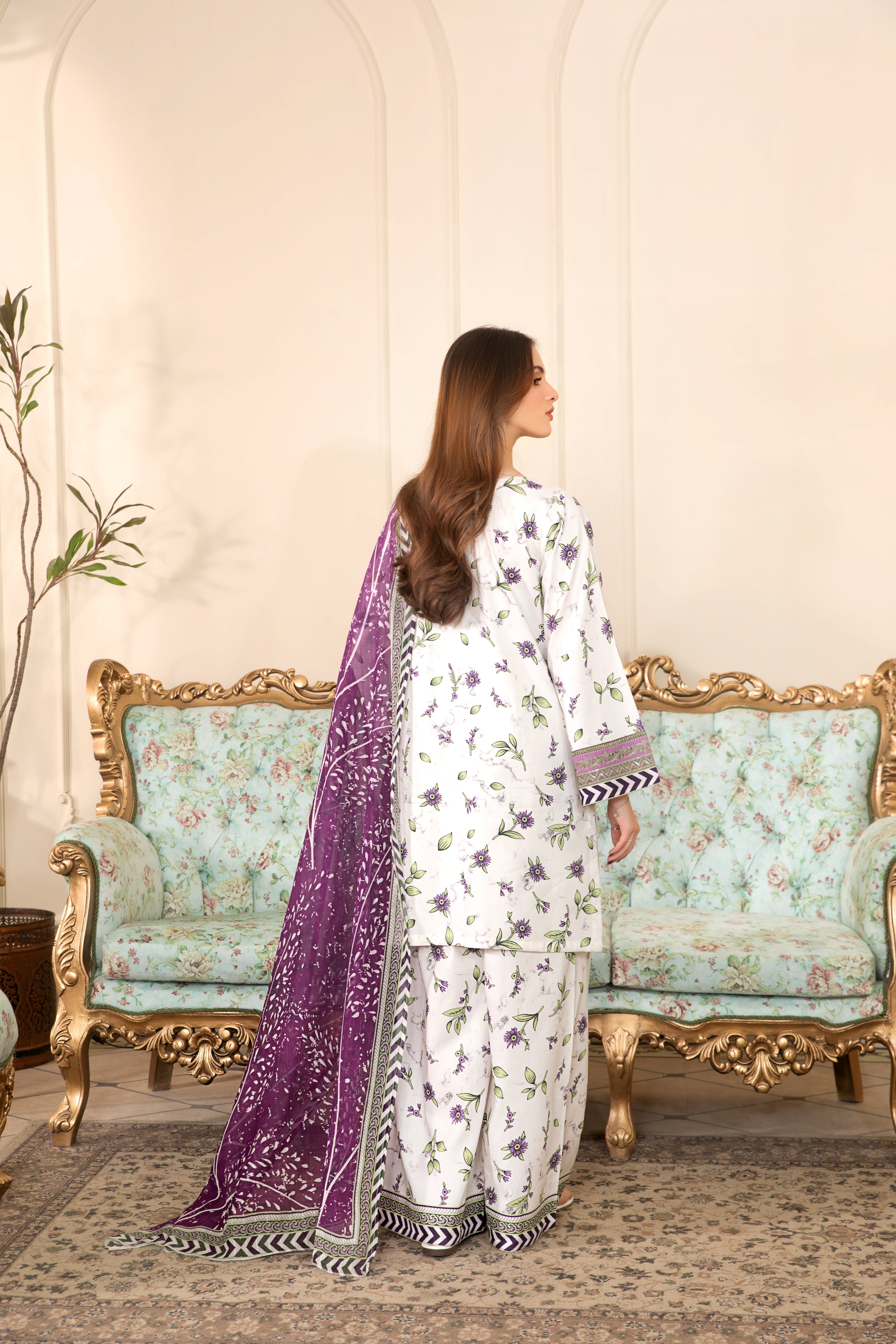 Heeras Embroidered Cambric 3 Piece Suit HEE28