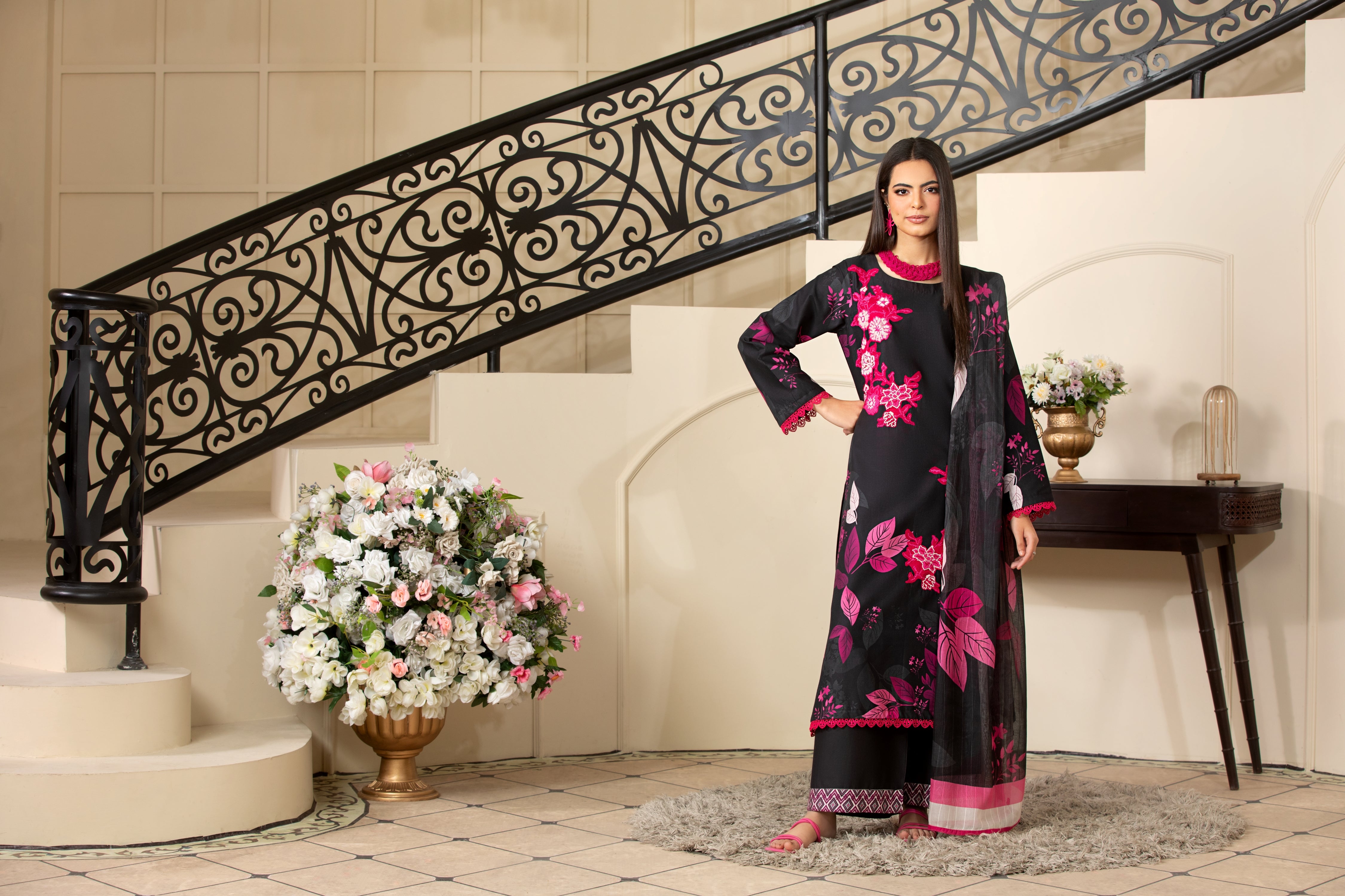 Heeras Embroidered Cambric 3 Piece Suit HEE29
