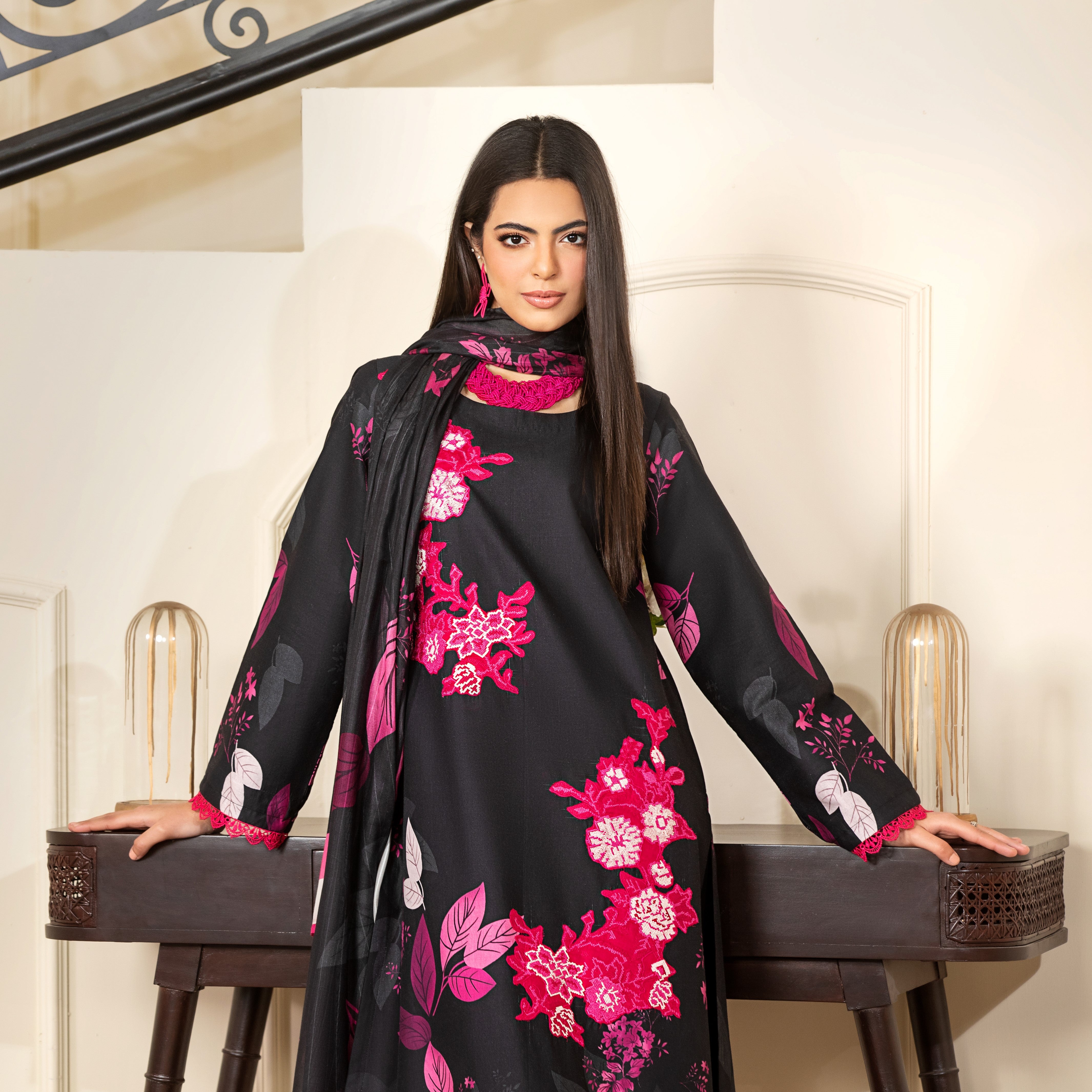 Heeras Embroidered Cambric 3 Piece Suit HEE29