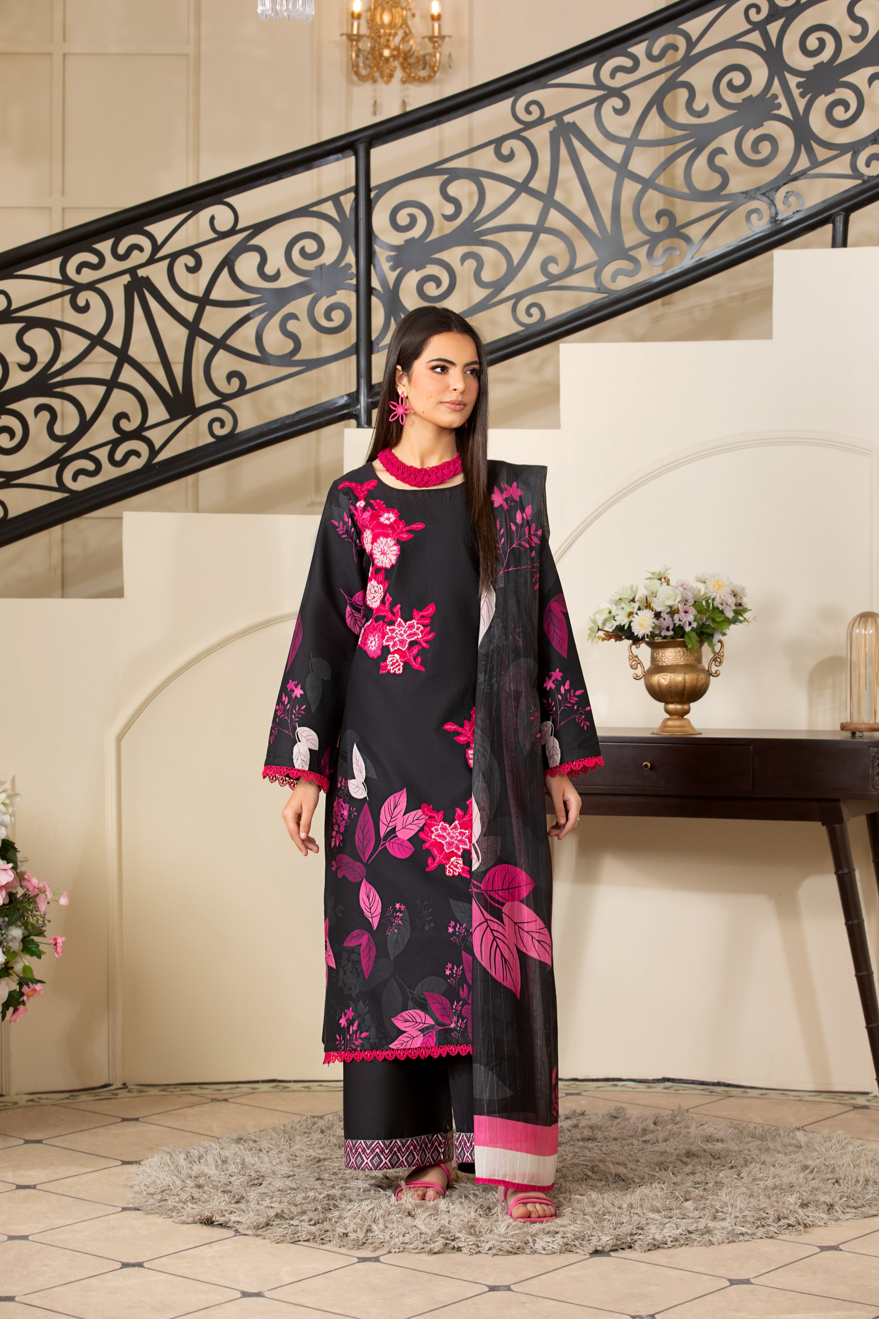 Heeras Embroidered Cambric 3 Piece Suit HEE29