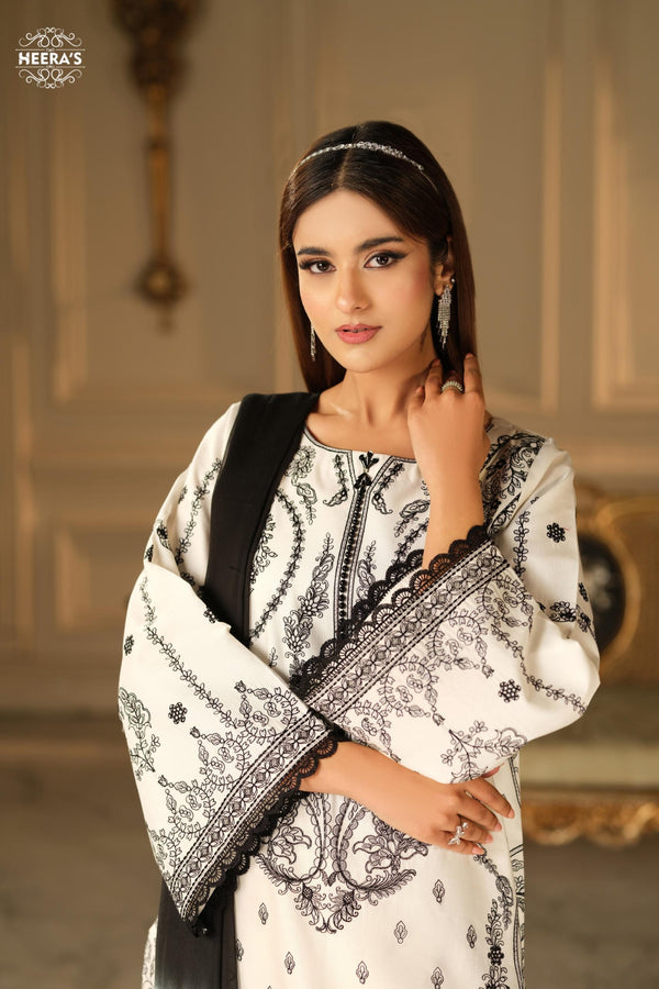 Heeras Embroidered Cambric 3 Piece Farshi Shalwar Suit HEE87