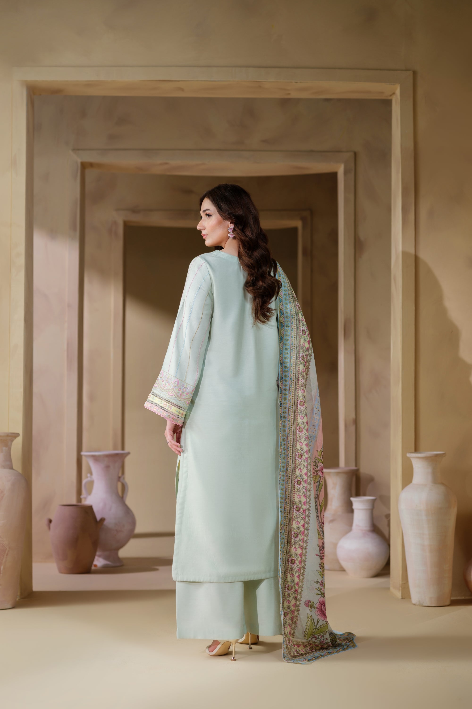 Heeras Embroidered Viscose 3 Piece Suit HEE48