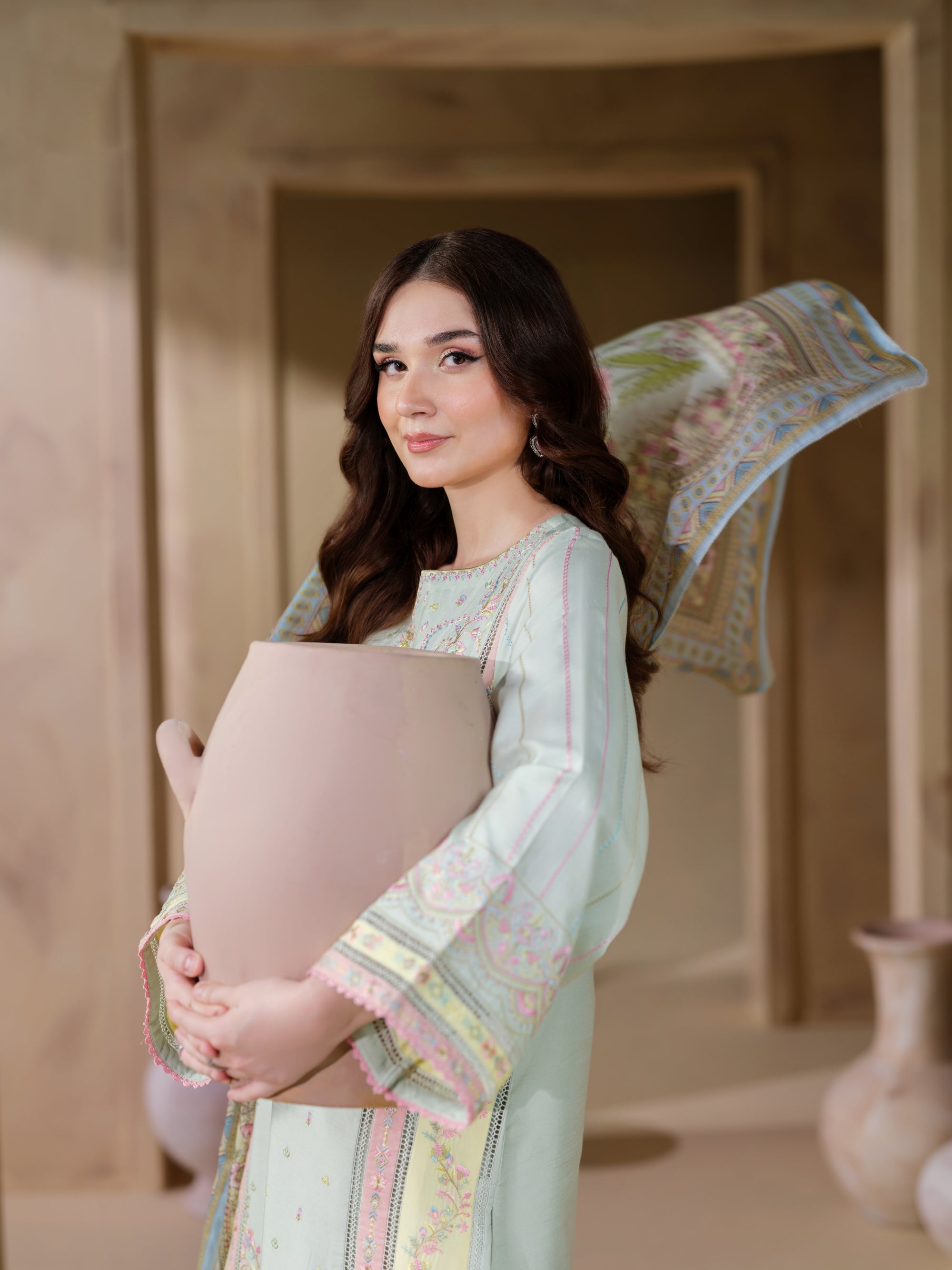 Heeras Embroidered Viscose 3 Piece Suit HEE48